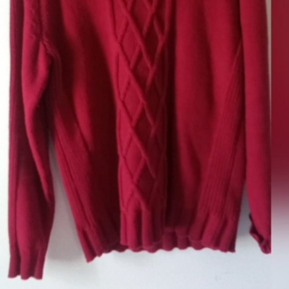 Eddie Bauer Cowl Neck Bullion Cable Red Cotton Oversized Sweater - Size: L - Picture 4 of 10